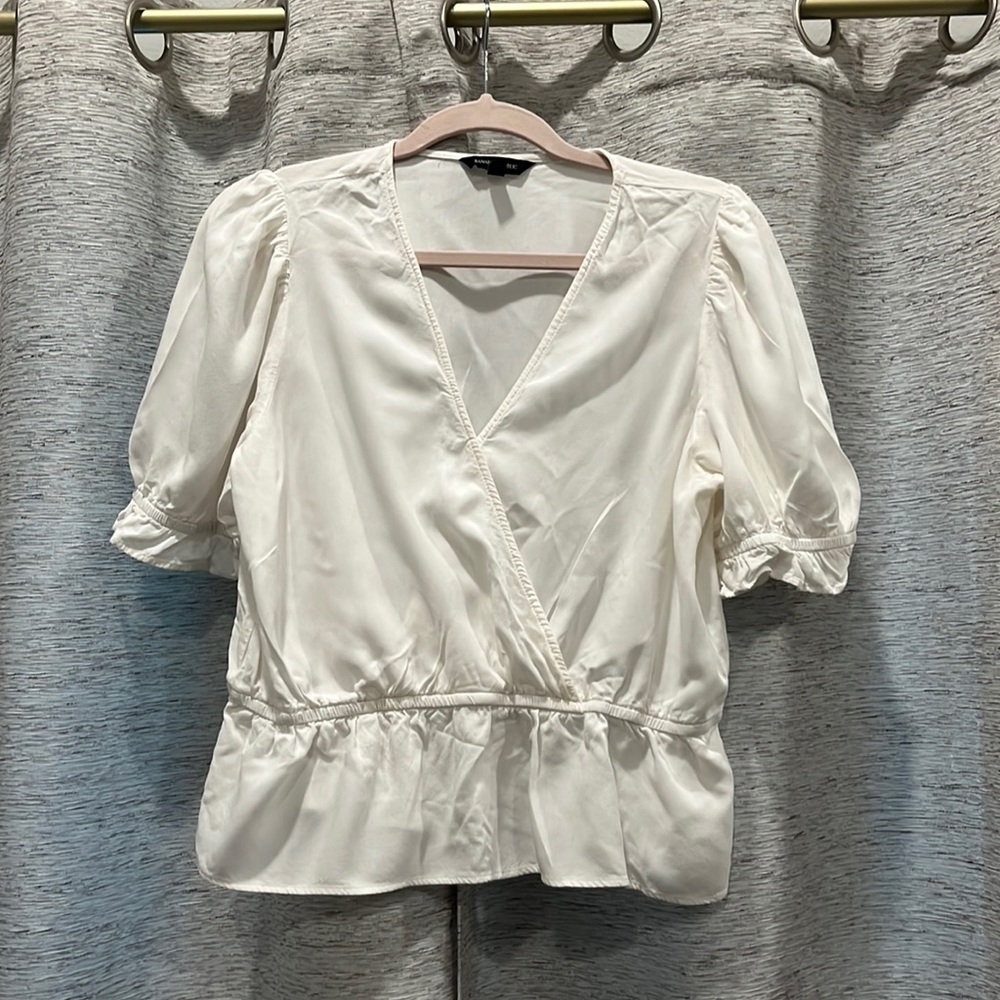 Banana Republic Faux Wrap Top, Cream, Size L